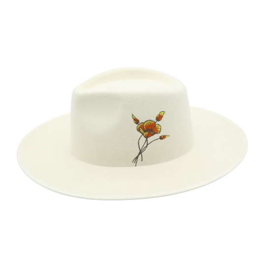 Introducing the Wide Brim Fedora with Flower Design, a chic and vibrant addition to your fashion collection. This stylish fedora boasts a wide brim adorned with an exquisite flower motif, adding a touch of flair to any outfit. With its unique design, it's the perfect accessory to elevate your style and make a statement wherever you go.